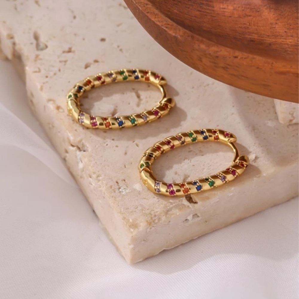 18K Gold Plated Rainbow AAA Cubic Zirconia Hoop Earrings